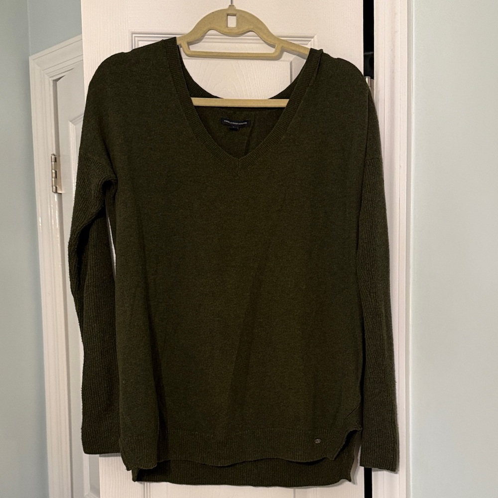 American Eagle Olive  Green V-Neck Sweater
